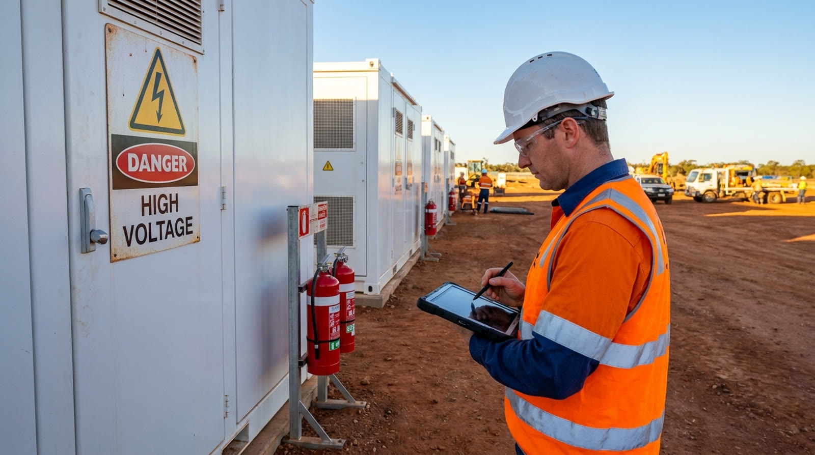 Crew working safely on a battery energy storage site